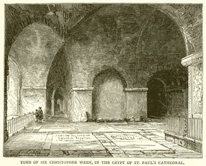 Tomb of Sir Christopher Wren, i krypten av St. Pauls Cathedral