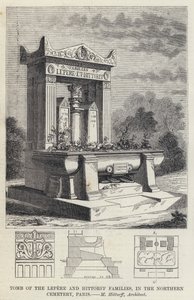 Tomb av familjerna Lepere och Hittorff, på norra kyrkogården, Paris (gravyr) av English School