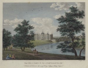 Tong Castle, Shropshire, säte för Benjamin Channock Payne (färgad gravyr) av English School