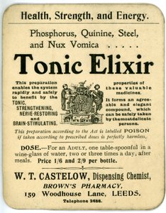 Tonic Elixir-etikett, tidig (litho) av English School