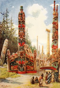 Totempålar (färglitografi) av English School