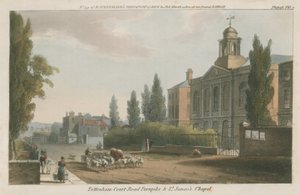 Tottenham Court Road Turnpike och St James Chapel, London