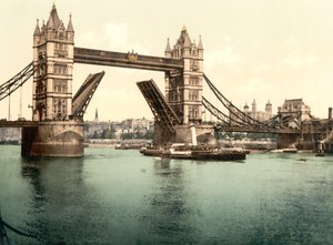 Tower Bridge, London (handfärgat foto) av English School