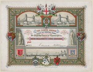 Tower Bridge, London, inbjudan till nedläggning av minnesstenen, 21 juni 1886 av English School