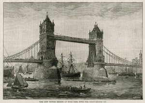 Tower Bridge vid högvatten, med vindbron upp av English School
