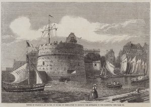 Francis I:s torn i Havre, under rivning för att förbättra ingången till hamnen (gravyr) av English School