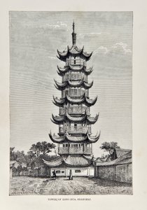 Tower of Long Hua, Shanghai, illustration från The Universal Geography, the Earth and its invånare, publicerad 1878 av English School