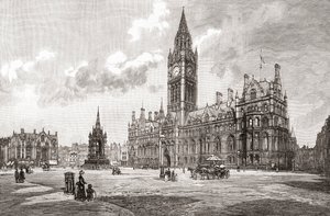 Town Hall, Albert Square, Manchester, från "Cities of the World", publicerad ca 1893 (tryck) av English School