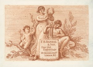 Visitkort för F B Daniell  Son, fine old engravings, London (gravyr) av English School
