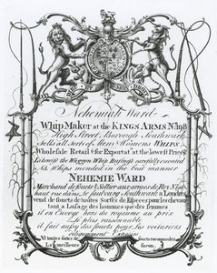 Byteskort för Nehemiah Ward, Southwark whipmaker av English School