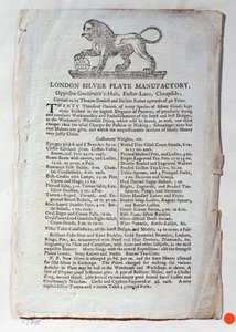 Handelskort för London Silver Plate Manufactory, 1788 av English School
