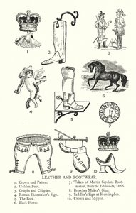 Handelstecken: Läder och skor (litho) av English School