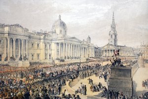 Trafalgar Square, från A Memorial of the Marriage of Edward VII and Alexandra of Denmark, pub. 1864 av English School