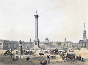 Trafalgar Square med National Gallery och St Martins Church av English School