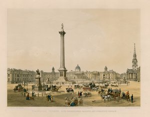 Trafalgar Square med National Gallery och St Martins Church av English School
