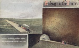 Tåg korsar Chat Moss och Interior of Wapping Tunnel, Liverpool av English School
