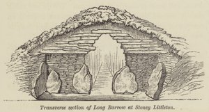 Tvärsnitt av Long Barrow vid Stoney Littleton (gravyr) av English School