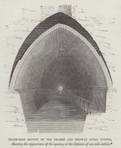 Tvärsektion av Thames and Medway Canal Tunnel (gravyr) av English School