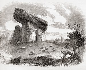 Trethevy Quoit, en megalitisk grav i Cornwall, England, från Old England: Ett bildmuseum, pub. 1847 av English School
