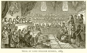 Rättegång mot Lord William Russell, 1683 av English School