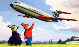 Tufty vinkar mot flygplan av English School
