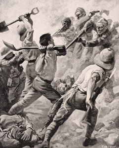 Turkiska och brittiska soldater i hand-till-hand-strid på Gallipolihalvön Turkiet 1915, från 