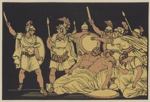 Turnus över Almo och Galaesus kroppar (färg litho) av English School