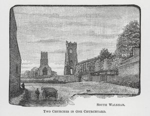 Zwei Kirchen in einem Kirchhof (Gravur) von English School