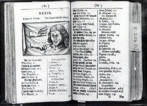Två sidor från Orbis Sensual Pictus av Comenius, 1659 av English School