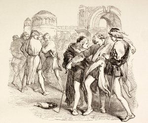 Tybalt är dödligt sårad av Romeo, illustration från Romeo och Julia, från 