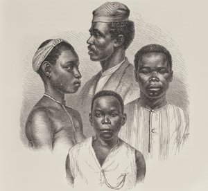 Typer från Loango Coast, från mänsklighetens historia, vol. III, av prof. Friedrich Ratzel, 1898 av English School