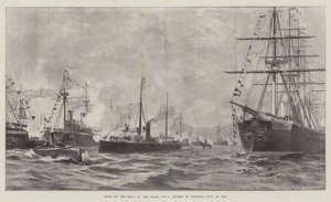 Typer av flottan vid Royal Naval Review i Spithead, 23 juli 1887 (litho) av English School