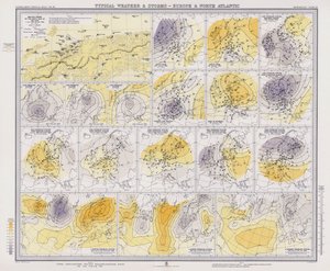 Typiska väderförhållanden och stormar, Europa och Nordatlanten (färglitografi) av English School