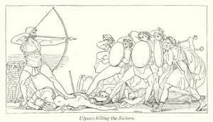 Ulysses dödar friarna (litho) av English School