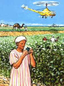 Uidentificeret arabisk landmand med kamel og helikopter i baggrunden svensk av English School