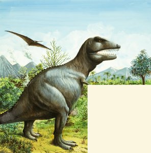 Uidentificeret dinosaurscene med T Rex og Pterodactyl Seed av English School