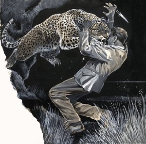 Oidentifierad man attackeras av en leopard av English School