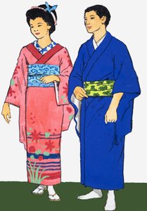 Oidentifierad bild av japansk man och kvinna av English School