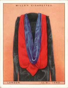 Universitetshuvor och -klänningar: London University, Doctor of Laws, LLd, Lond (färglitografi) av English School