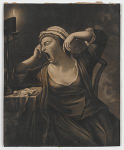Utan titel (kvinna som gäspar), ca 1780 (mezzotint) av English School