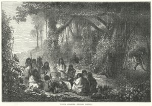 Övre Amazoner - Indianer äter (gravyr) av English School