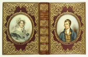 Övre och nedre omslag, och ryggrad, med ovala porträtt av Robert Burns och Jessie Lewars av English School