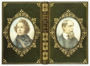 Övre och undre omslag, med två ovala porträtt av Charles Dickens av English School