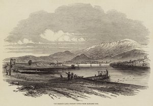 Van Diemens land, Hobart Town, från Kangaroo Bay (gravyr) av English School