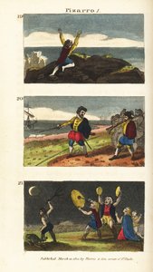 Vasco Nunez de Balboa når Stilla havet 19, Francisco Pizarro som skiljer sina män åt med en linje i sanden på Isle of Gallo 20, och peruaner som är rädda för en månförmörkelse 21 av English School