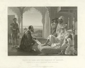 Vasco da Gama och Zamorin från Calicut, 1498 av English School