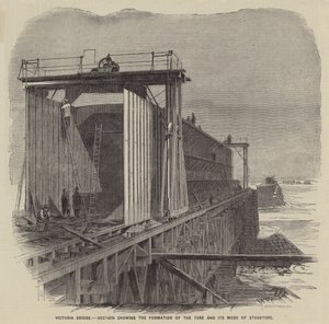 Victoria Bridge, sektion som visar rörets bildning och dess konstruktionssätt (gravyr) av English School