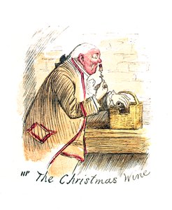 Viktorianskt julkort med titeln "The Christmas Wine" av English School