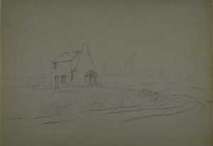 Utsikt nära Nine Elms, Vauxhall, ca 1810 (penna på papper) av English School
