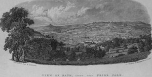 Utsikt över Bath, tagen nära Prior Park (gravyr) av English School